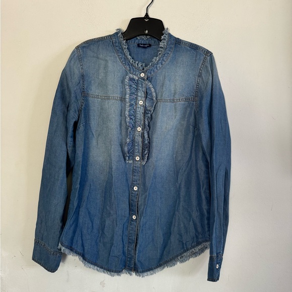 Splendid Womens Chambray Frayed Edge Button Down Top, Size Medium - Picture 2 of 5